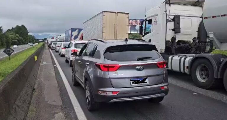 Caminhão tombado provoca interdição total na BR-376